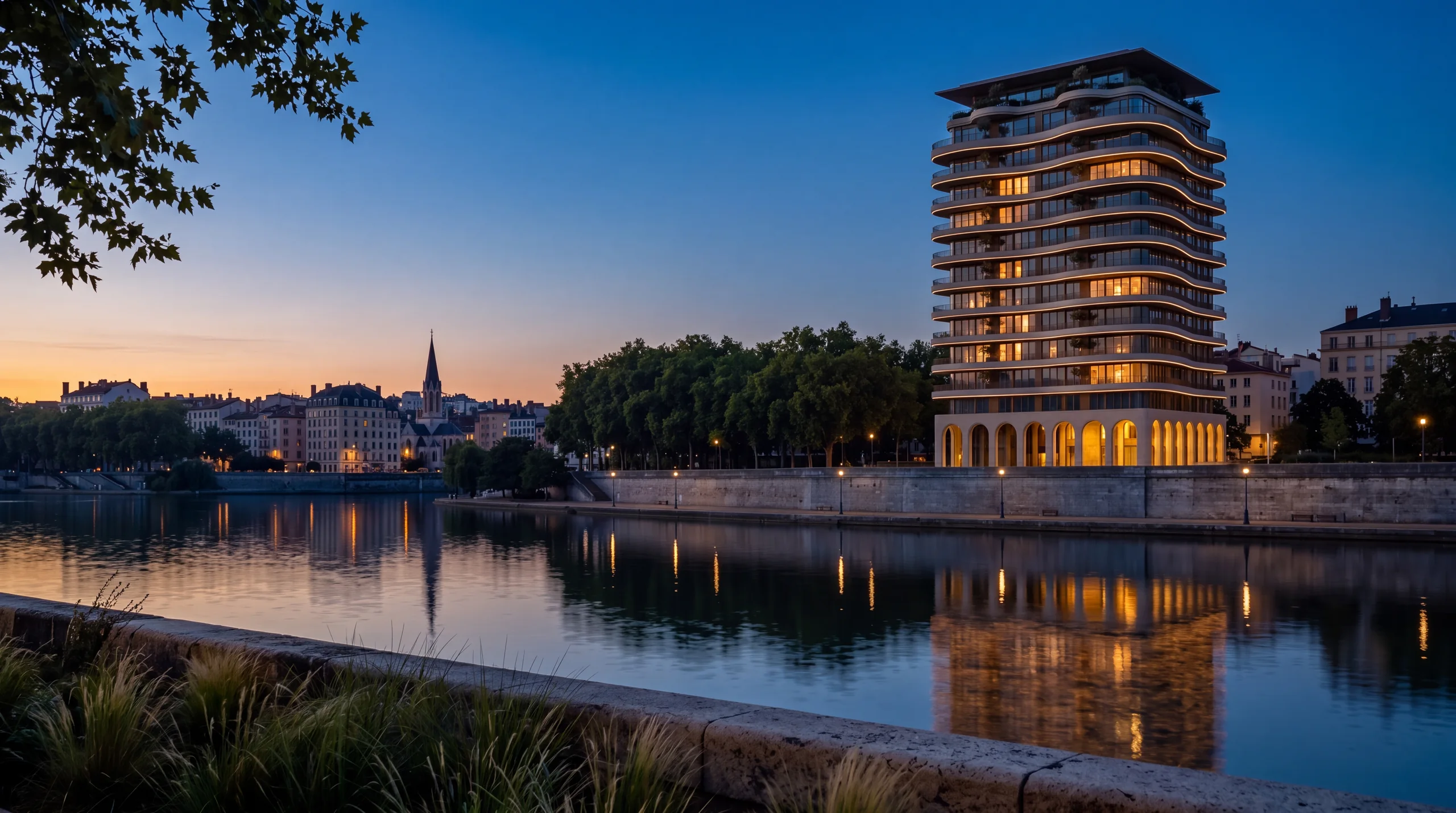 SOLEN at blue hour with lights on